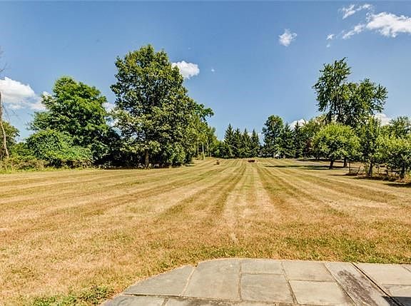 View of front yard from bluestone walkway from front entrance of home.