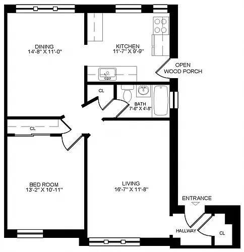 Floor plan One Bedroom One Bath - II
