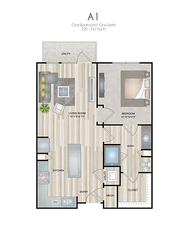 Floor plan One-bedroom/One-bath