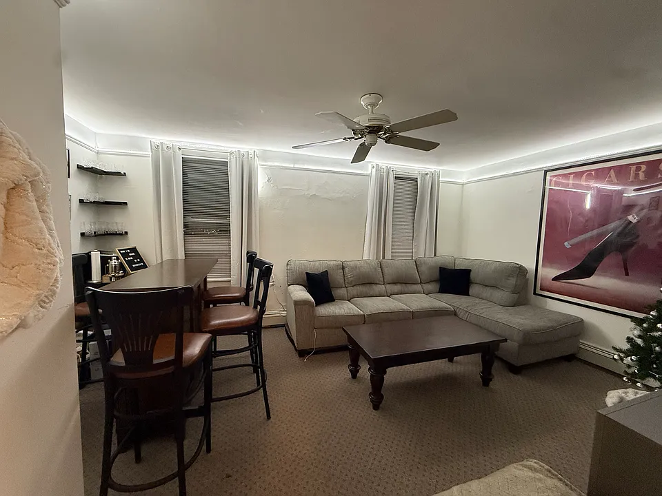 Living room. Getting new floors, walls, lighting and fans.