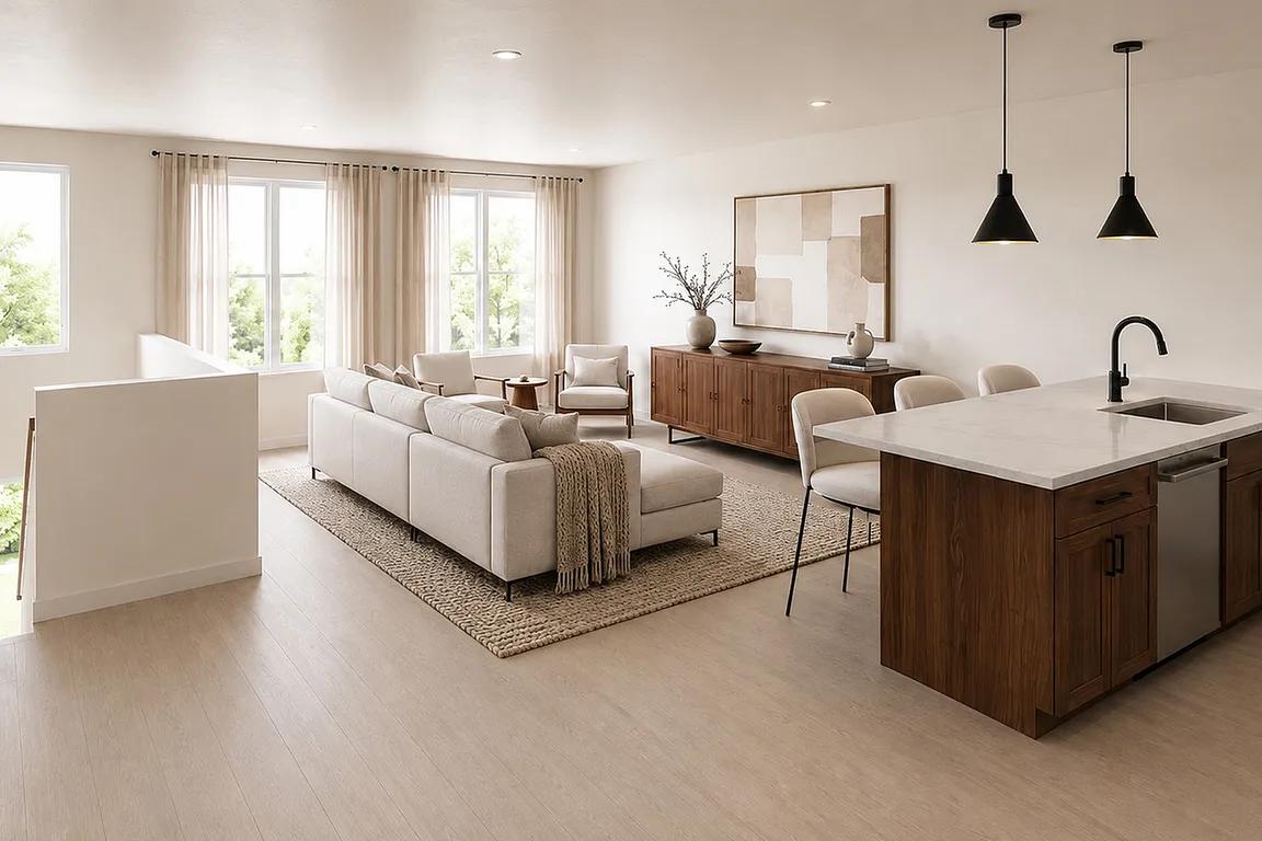 Open-concept kitchen and living room at The Mont apartments