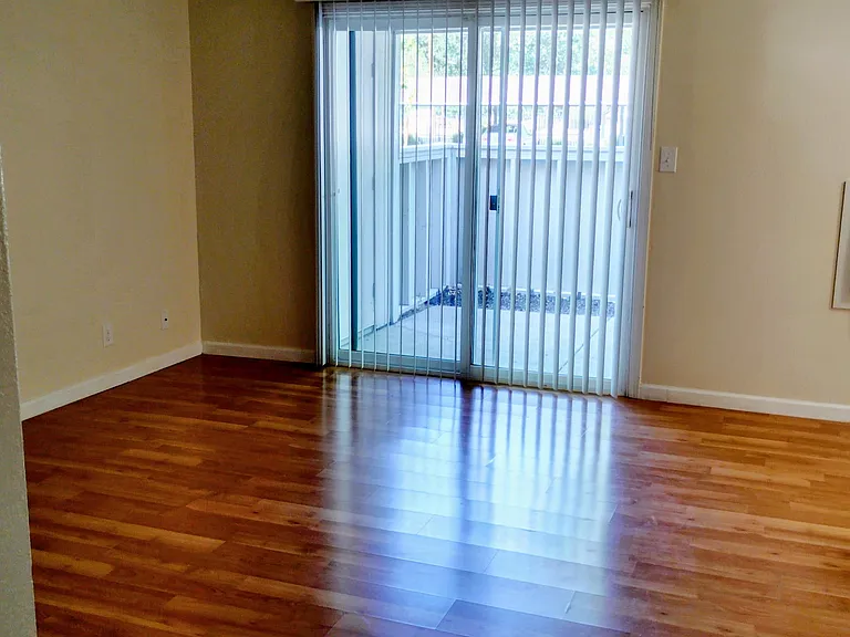 Living Room includes vertical blinds joins patio area and storage closet on patio