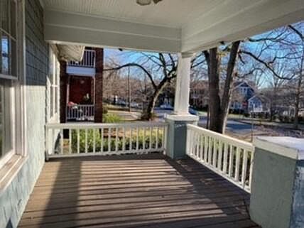 Front porch with a ceiling fan