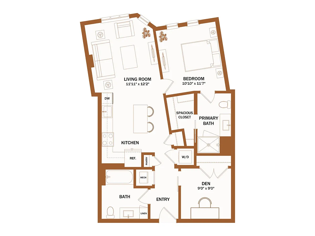 Floor plan C5 - 1 Bed + Den | 1 Bath