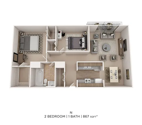 Floor plan Two Bedroom - 867 sqft
