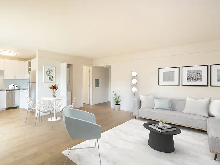 Kitchen and Living Room with Hard Surface Flooring
