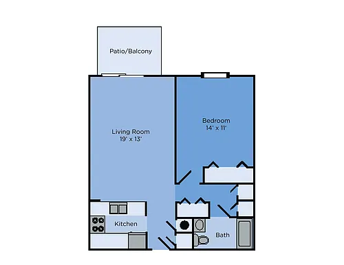 Floor plan 1 bed 1 bath HAP wb1x1pr - The Cedar