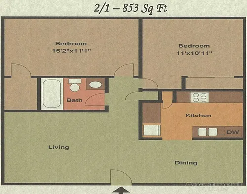 Floor plan Two Bedroom One bath