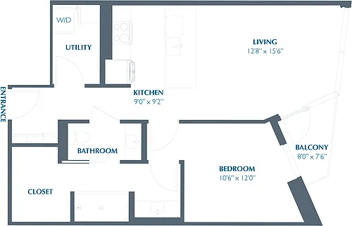 Floor plan 1BR 1BA (765 SF)