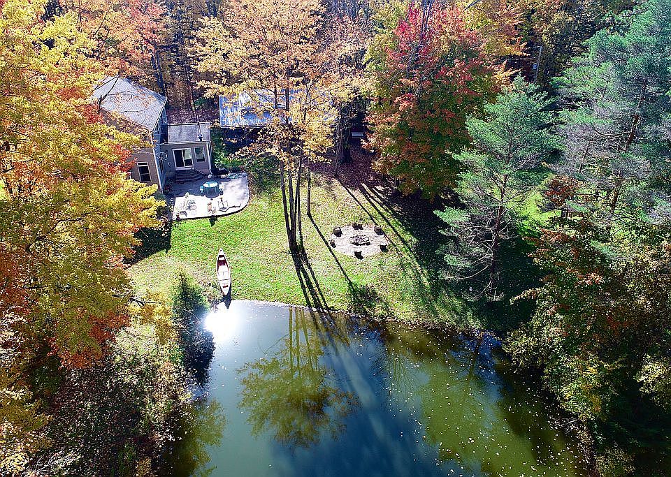 Aerial view over pond