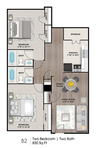 Floor plan 2 X 2 B2
