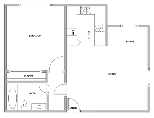 Floor plan 1 Bedroom, 1 Bath