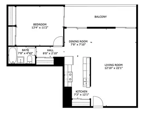 Floor plan 1 Bedroom / 1 Bath