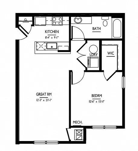 Floor plan 1 Bed/1 Bath-2BA Phase II