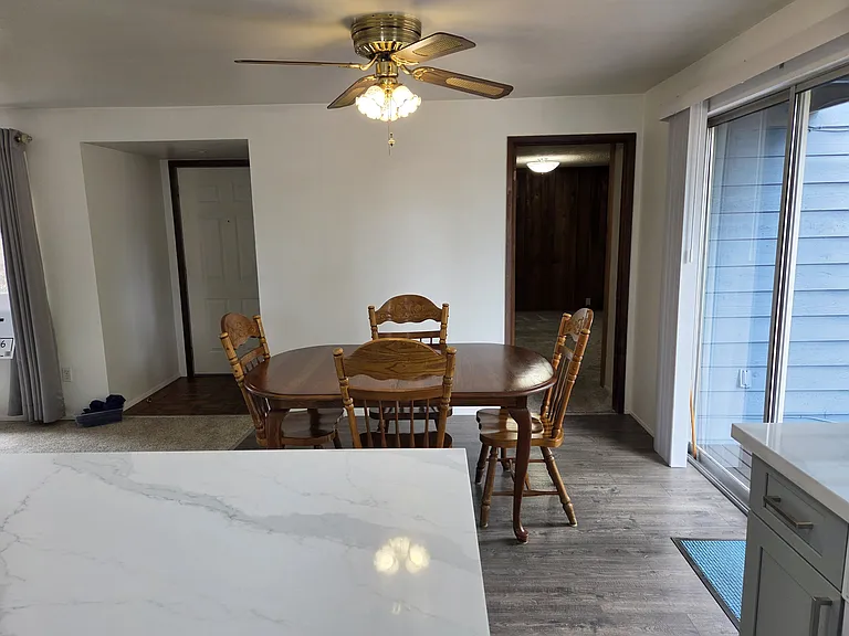 View of dining room from kitchen