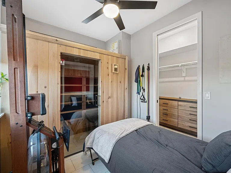 Surprise! The wellness room has a pull-down single Murphy bed for extra sleeping areas. Convert this room into a bedroom and simply raise the lightweight bed up to get your sweat session on! This bed is honestly so comfy and has its own en suite bath