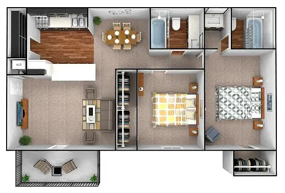 Floor plan 2 bedroom, 2 bathroom