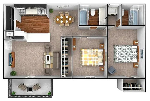 Floor plan 2 bedroom, 2 bathroom