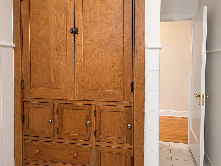 Charming built-in hutch in bathroom