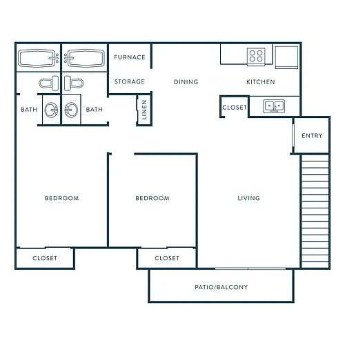 Floor plan 2 Bed, 2 Bath C