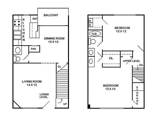 Floor plan 2 Bed, 1.5 Bath C Townhome Upgraded (80% Inc Rest)