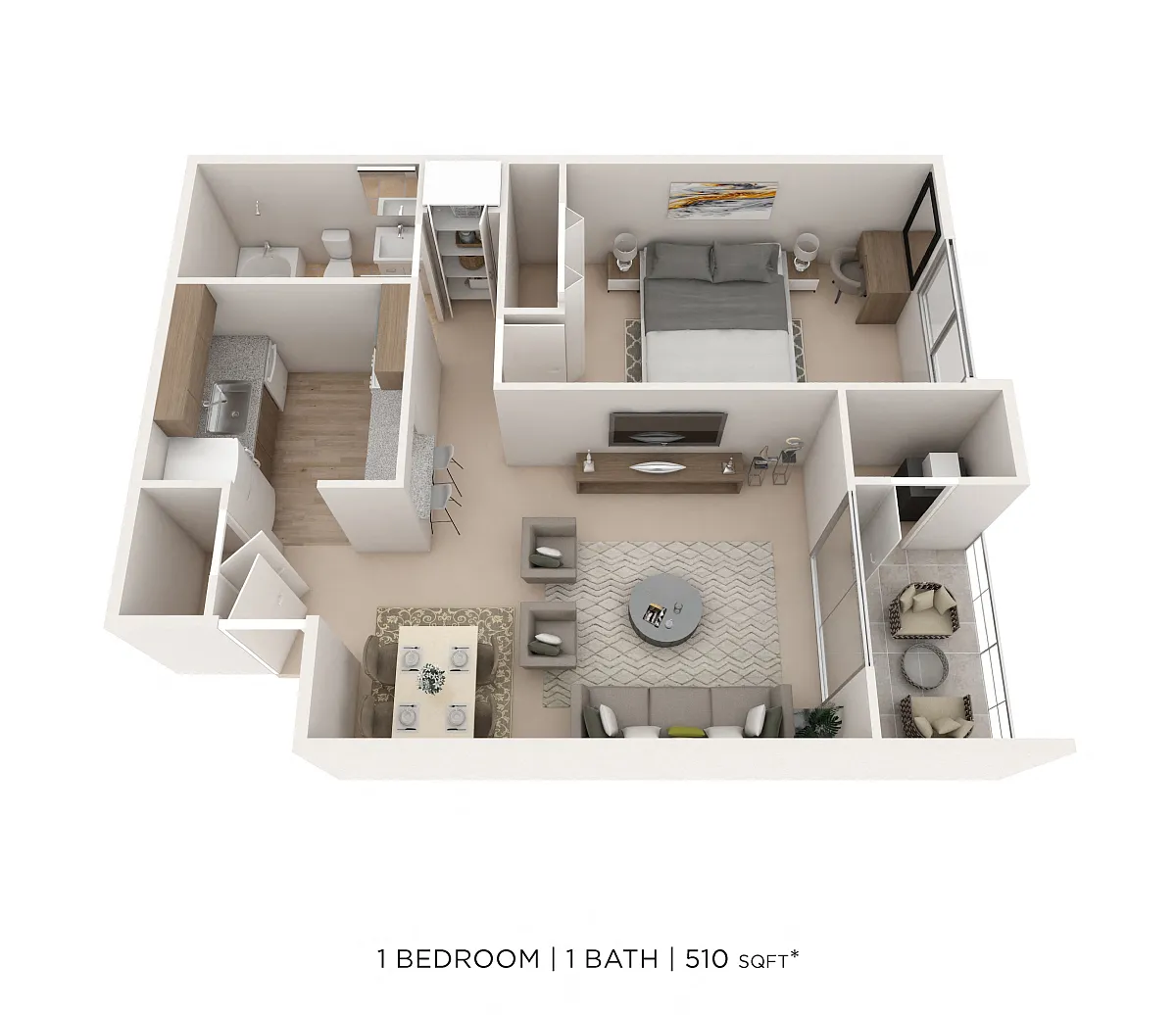 Floor plan One Bedroom - 510 sqft