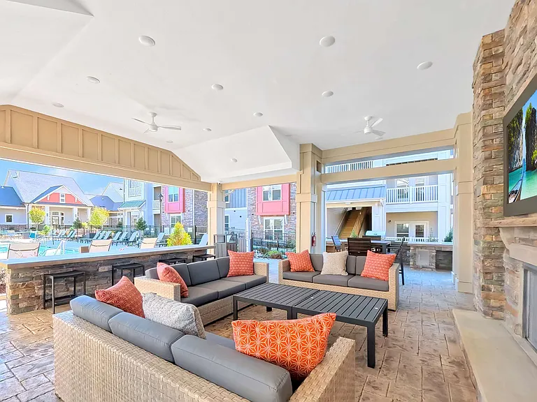 Summer Kitchen with Grills, Sinks, TV and Fireplace