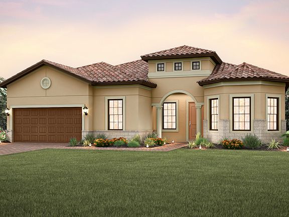The Pinnacle, a one-story family home with loft option and a 2 car garage, shown with Home Exterior