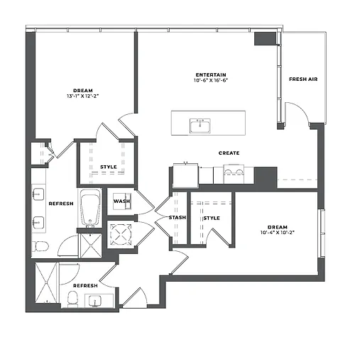 Floor plan 2 Bed/2 Bath-BH2