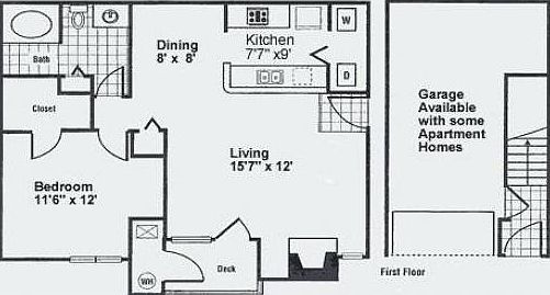 1BR/1BA Floorplan (Rook)
