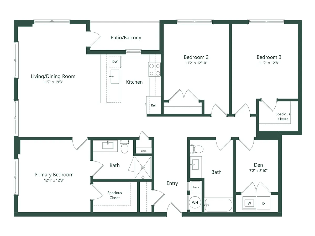 Floor plan 3A | 3 Bed | 2 Bath