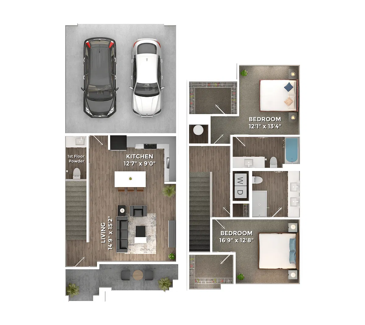 Floor plan 2 Bed, 2.5 Bath Townhome B4