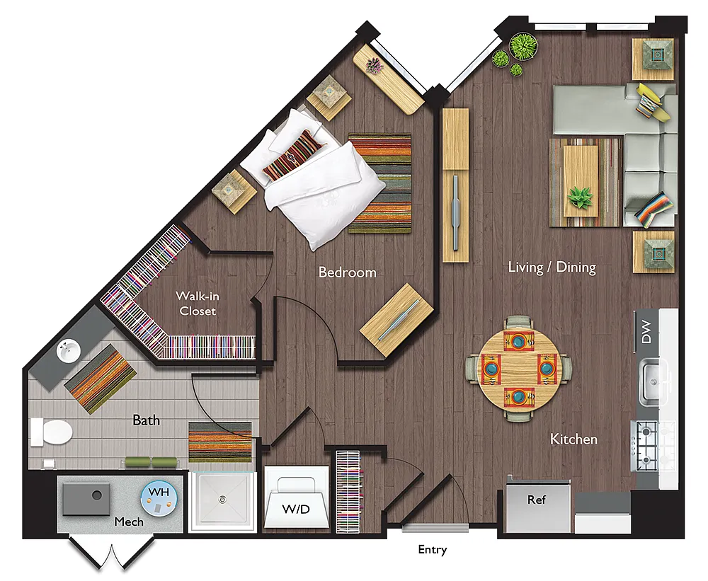 Floor plan One Bedroom/One Bathroom (A03A)