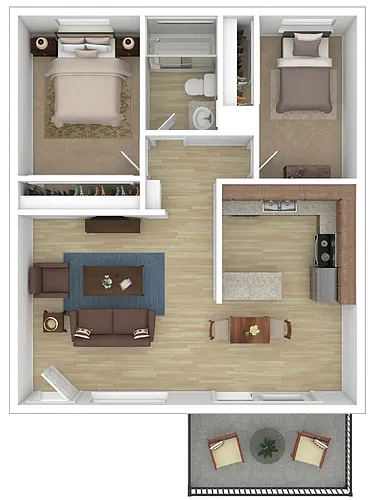 Floor plan 2 BR, 1 BA