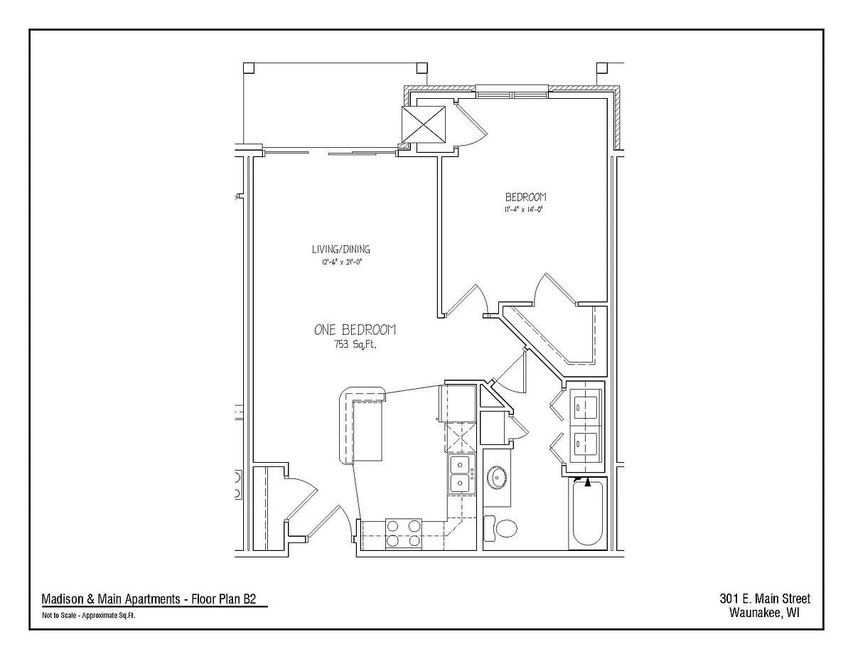Floor plan 1Bed/1Bath B2