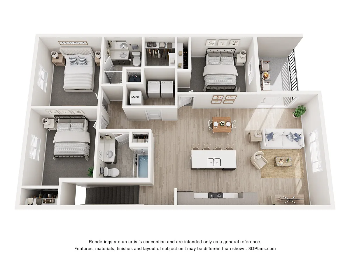 Floor plan Flat Style 3 Bedroom 2 Bathroom Upper with Garage