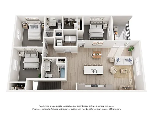 Floor plan Flat Style 3 Bedroom 2 Bathroom Upper with Garage