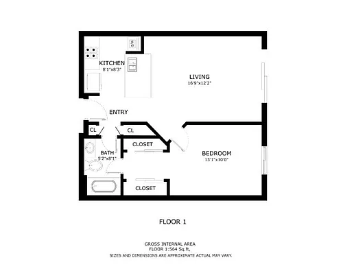 Floor plan 1 Bedroom 1 Bath