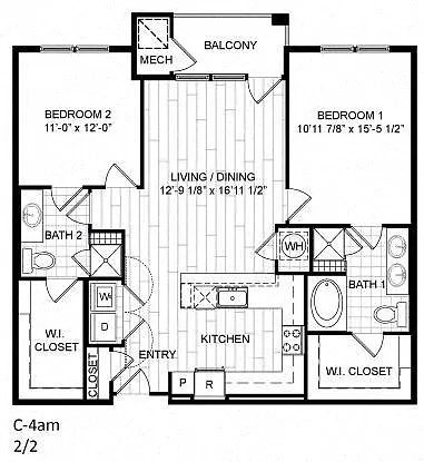 Floor plan 2 Bed, 2 Bath - C4am