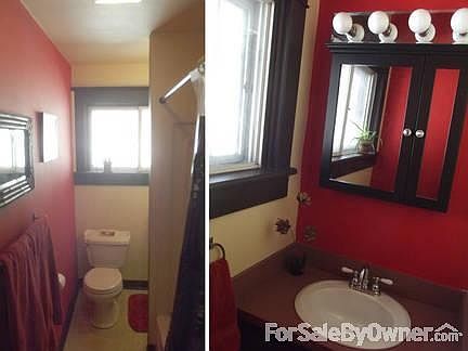 Cute Bathroom
						:
						Image split to shows two views. Enclosed tub.