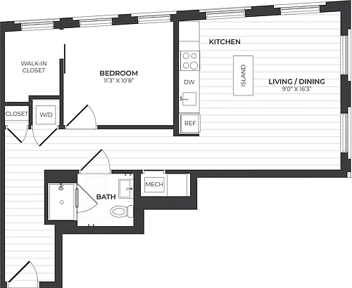 Floor plan 1 Bed/1 Bath-A5-Stone