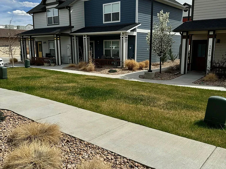 Walkway from porch to garage and parking