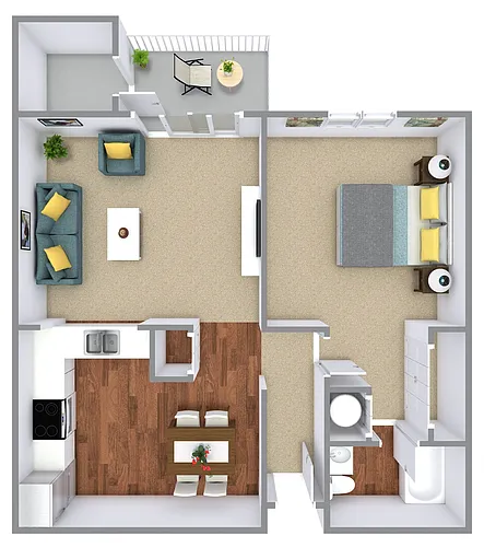 Floor plan 1 Bed 1 Bath B