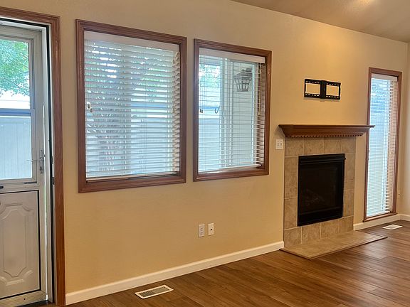 Fireplace and door to back yard