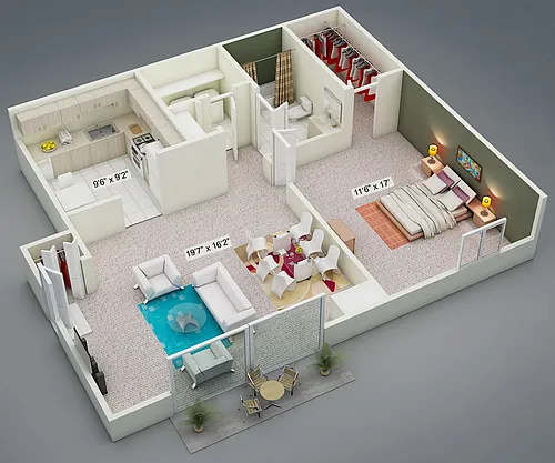 Floor plan One Bedroom Garden Style