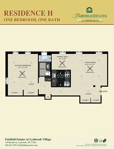 Floor plan Residence H - One Bedroom One Bath - Third Floor