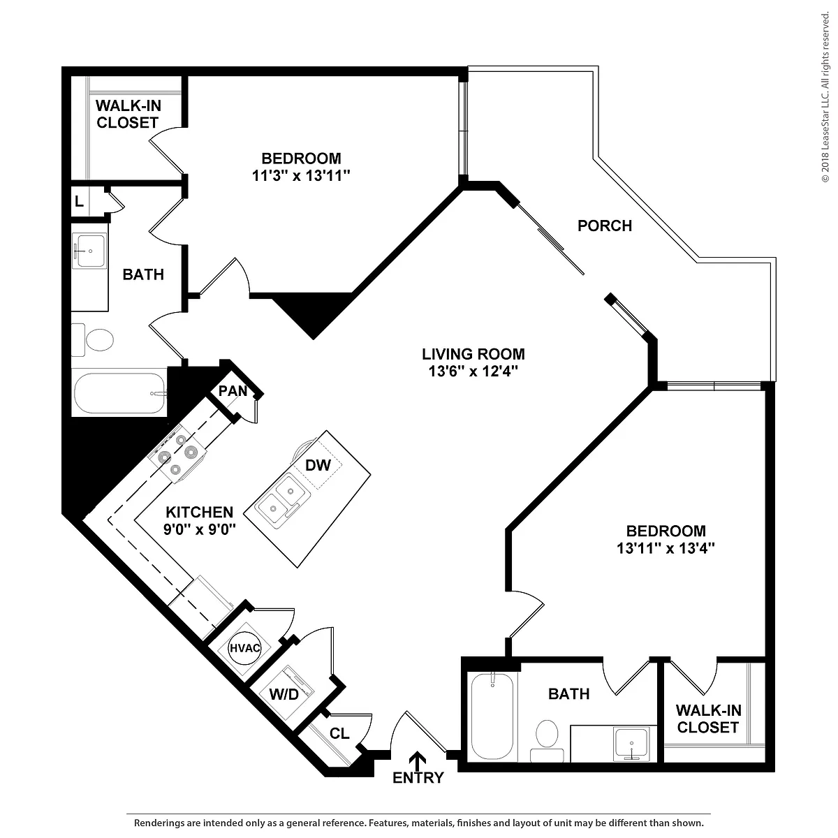 Floor plan 2 Bed/2 Bath-B1