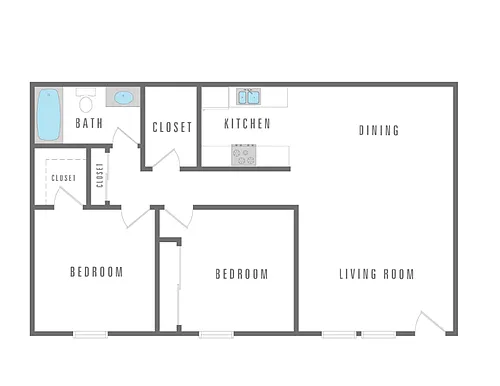 Floor plan 2 Bedroom 1 Bath