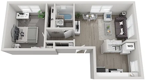 Floor plan A6 1x1 H Semi-Upgraded - Call for Availability