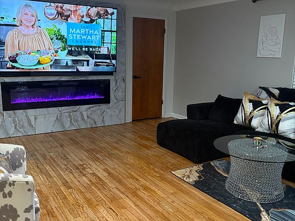 Hardwood floors and fireplace